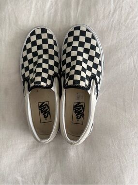 Vans Classic Slip-On Checkerboard Sneakers in Black & White